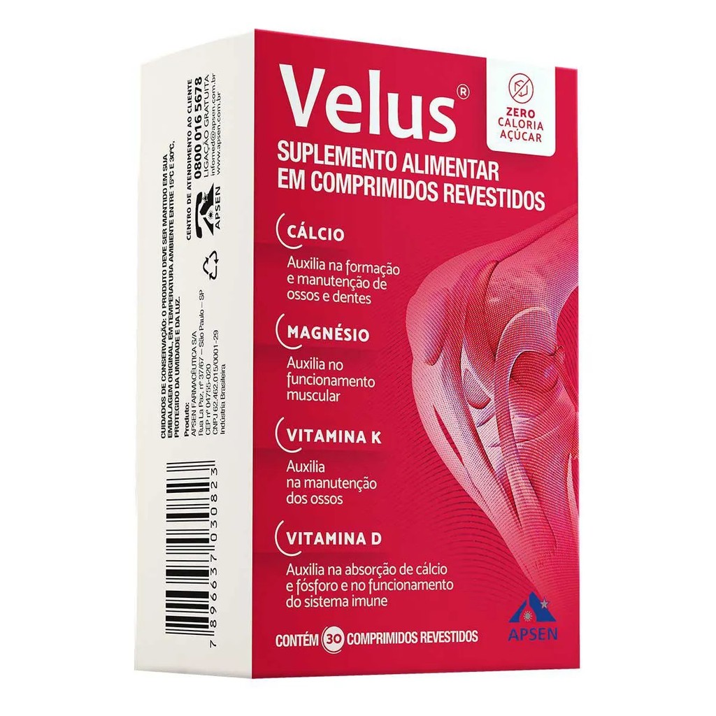Suplemento Apsen Velus Cálcio Magnésio Vitamina K e D 30cps