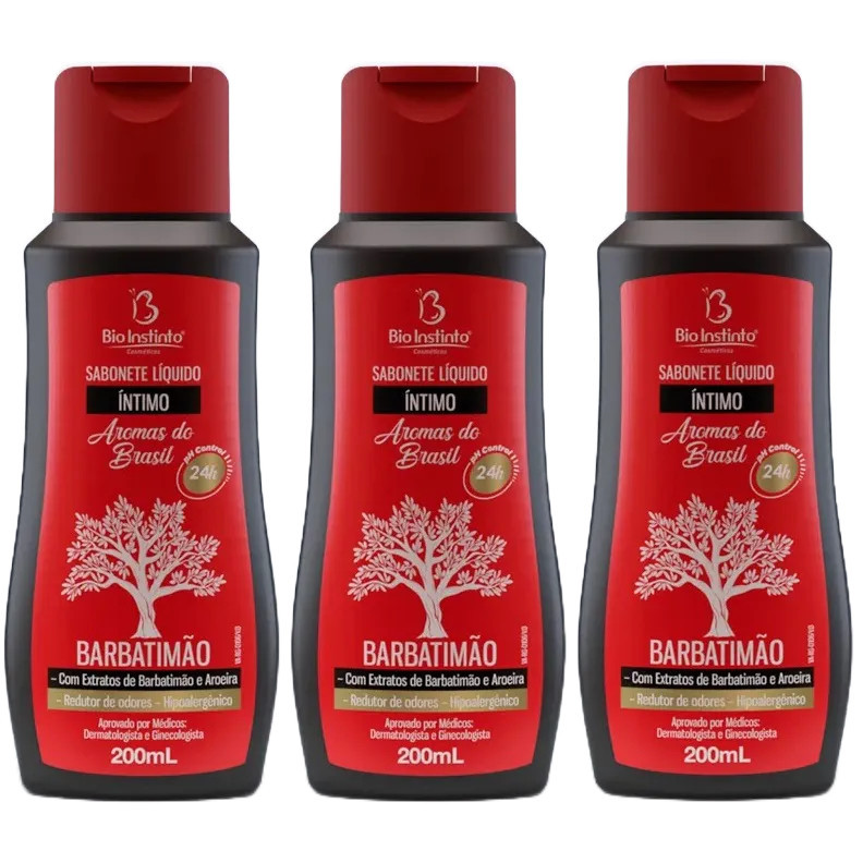 Kit 3x Sabonete Íntimo Barbatimão 200ml - Bio Instinto