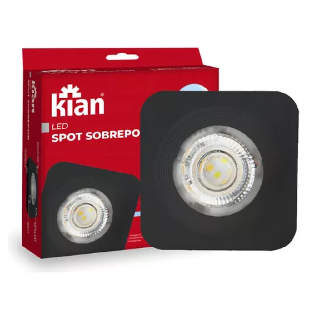 Kit 4 Spot Led Sobrepor Quadrado Preto 5w Luz Quente 3000K