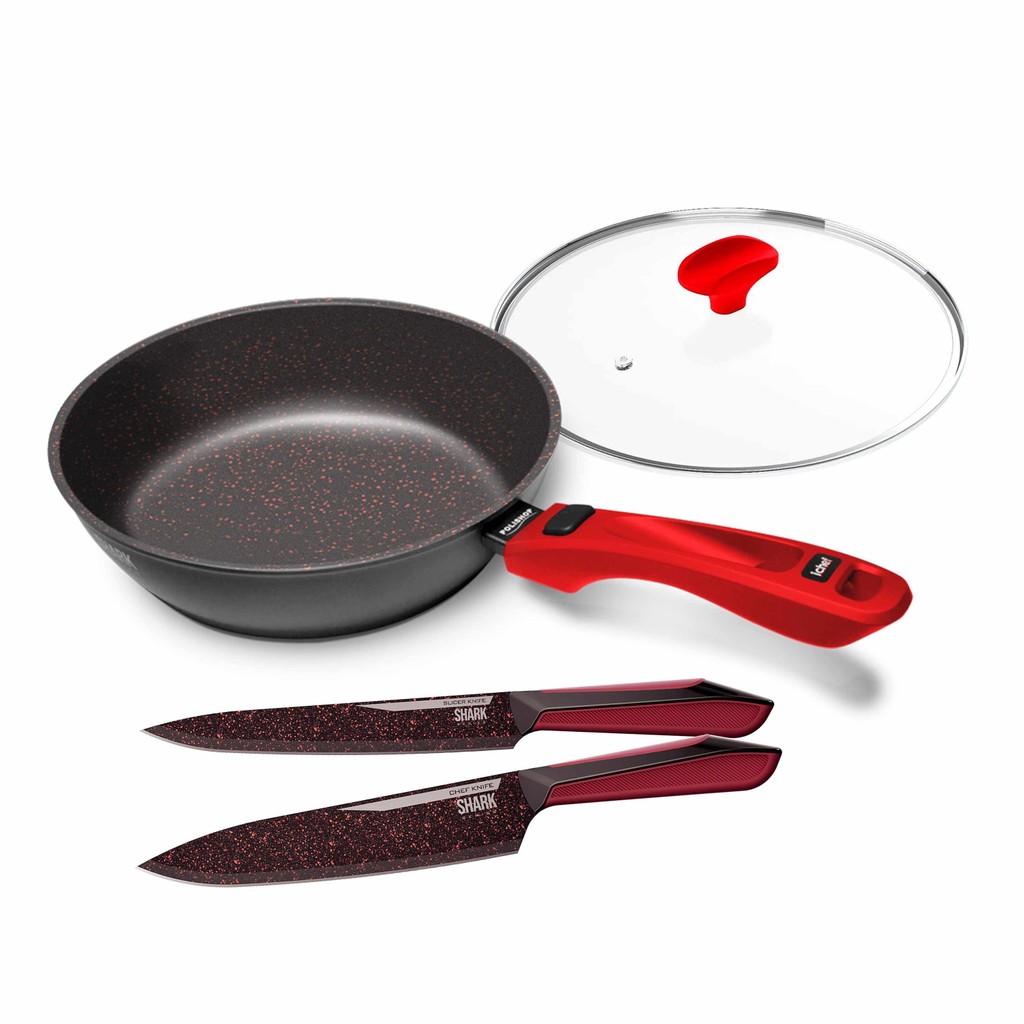 Panelas Ultra Day by Day 24cm com Tampa de Vidro Vermelho e Kit com 2 Facas Revestimento Ichef Red | Ichef em Oferta na Shopee