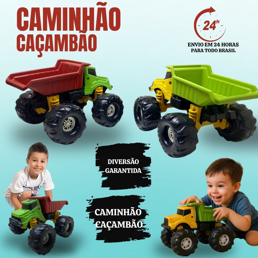 Carro Caminhão Brinquedo Caçambão Bonito, Grande E Realista - Rodas Gigantes