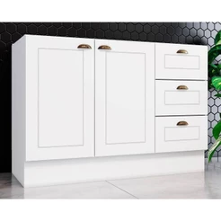 Balcão de Cozinha Americana p/ Pia c/ 2 Portas e 3 Gavetas s/Tampo 120cm Branco - Henn