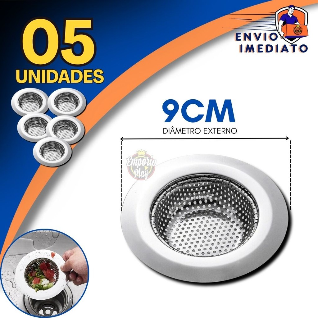 Kit 05 Ralinho 9cm Ralo Para Pias Tanques para Válvula Americana Top Tipo Japonês Promoção Oferta