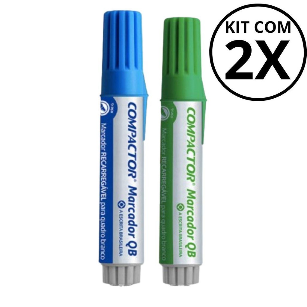 Kit com 2 Marcadores Para Quadro Branco - COMPACTOR COR:AZUL + VERDE em Oferta na Shopee