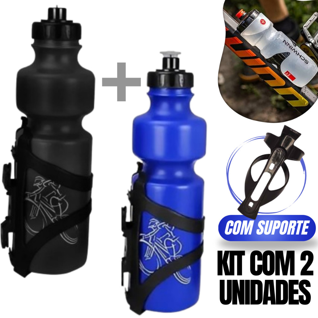 Kit 2 Unidades Garrafa Caramanhola para Bike Bicicleta Squeeze Agua 750ml + Suporte Garrafinha - Sports & Outdoors