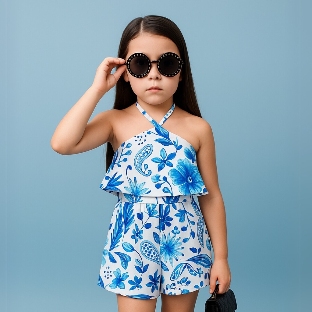 Macaquinho Menina em Crepinho Moda Infantil Estilo