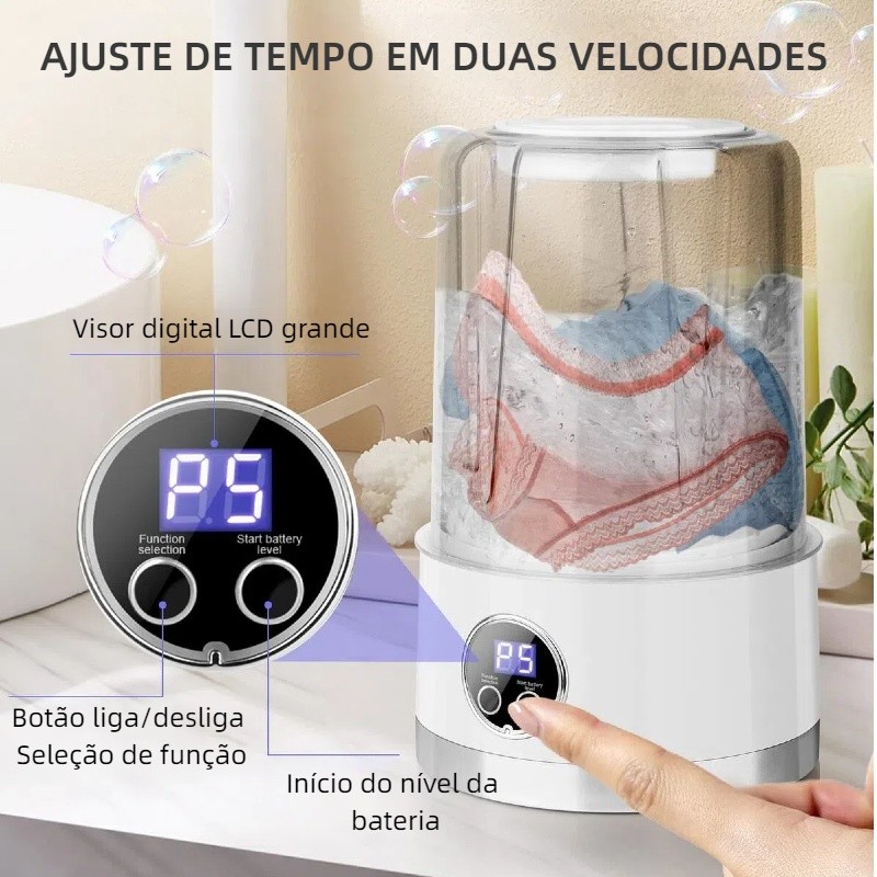 Mini Máquina de Lavar Portátil 1000ml – Lavadora Compacta USB para Roupas Íntimas, Meias e calcinha