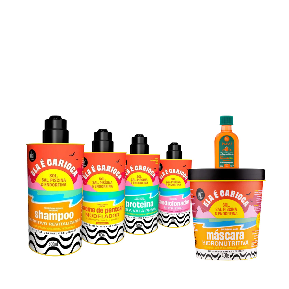 Kit Lola Ela é Carioca Sh + Cond + Masc + Cpp 3ABC + Proteína + Pinga! Óleo Cenoura e Oliva