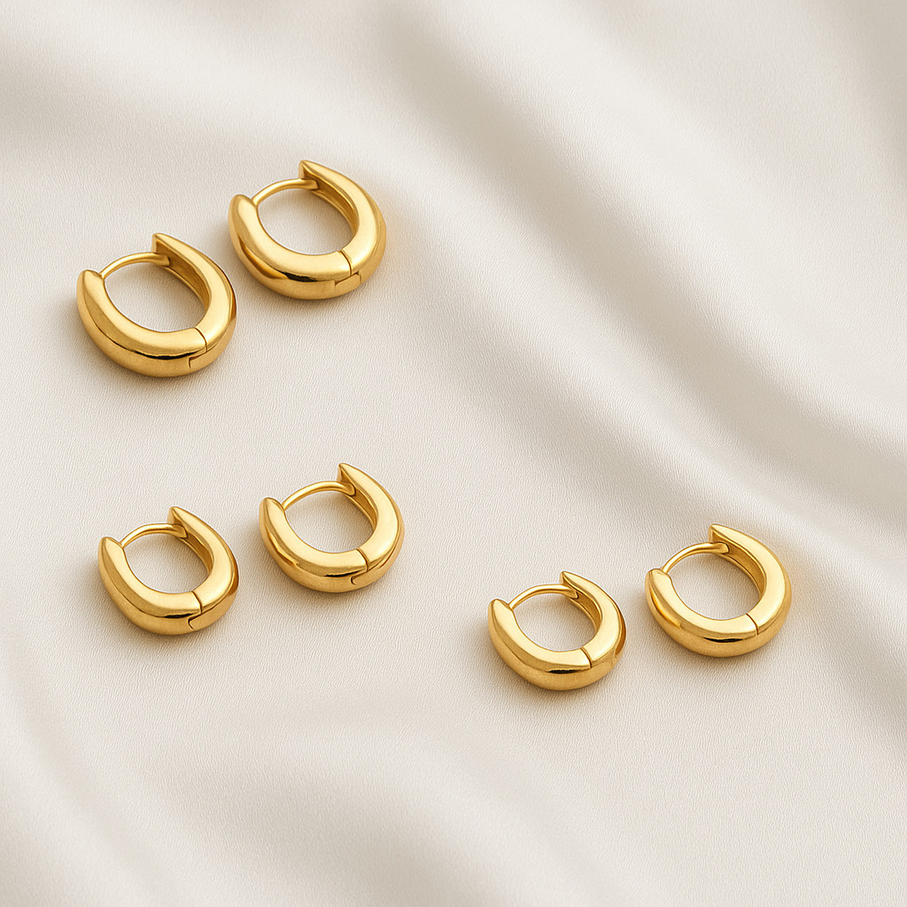 Trio de Argolas Elegante Lisa Brinco Estilo Click Semijoia Banhada a Ouro 18k com Garantia