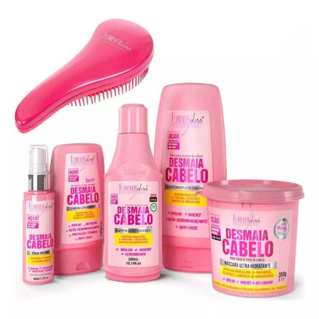 Kit Desmaia Cabelo Completo Forever Liss + Escova Desembaraçadora