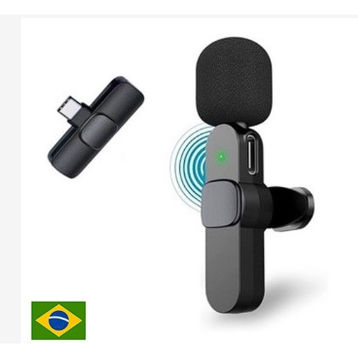Microfone de Lapela Sem Fio Compatível com IPhone e Android Usb C Type C (Envio Imediato e Rápido)
