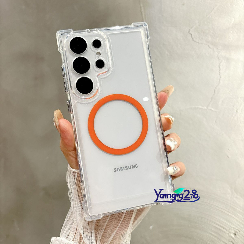 Luxo Transparente Anti-Impacto Caso Magnético Para Samsung Galaxy S25 Ultra S24 S23 S22 Plus Lente De Vidro Capa Proteto em Oferta na Shopee