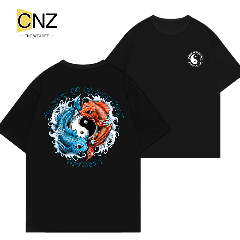 Camiseta  "Yin Yang Koi" | Estilo Hawaii Town & Country | Unissex 100% Algodão 02 03