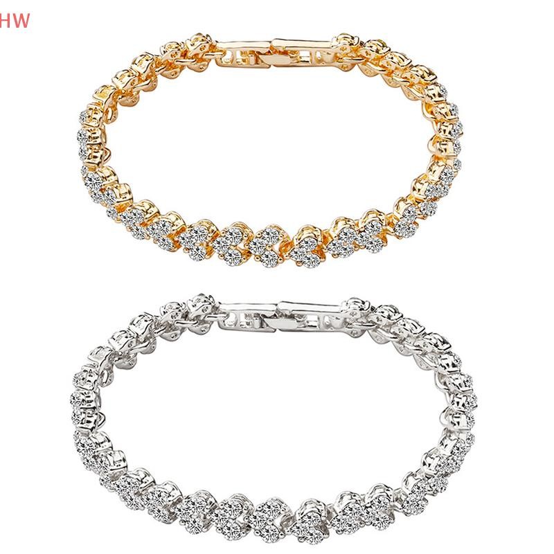Coração Strass Cristal Corrente Pulseira Feminina Charme Manguito Jóias