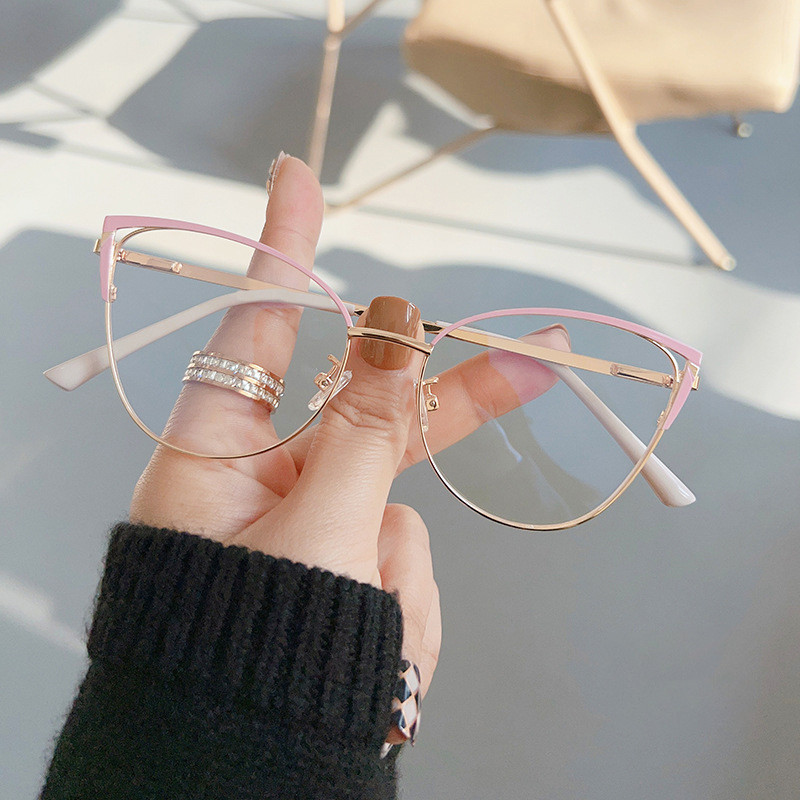 Óculos De Metal Olho De Gato Da Moda Femininos Com Bloqueio De Luz Azul em Oferta na Shopee