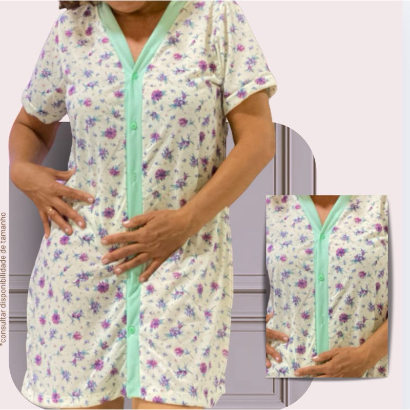 camisola feminina senhora de botão pijama em Oferta na Shopee