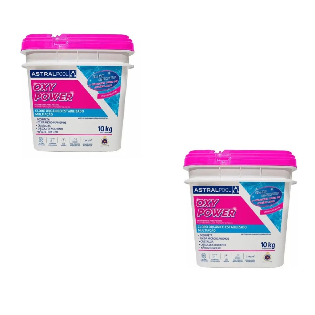 Kit 2 Baldes De Cloro Piscina 10kg Oxy Power Multiação 5 Em1