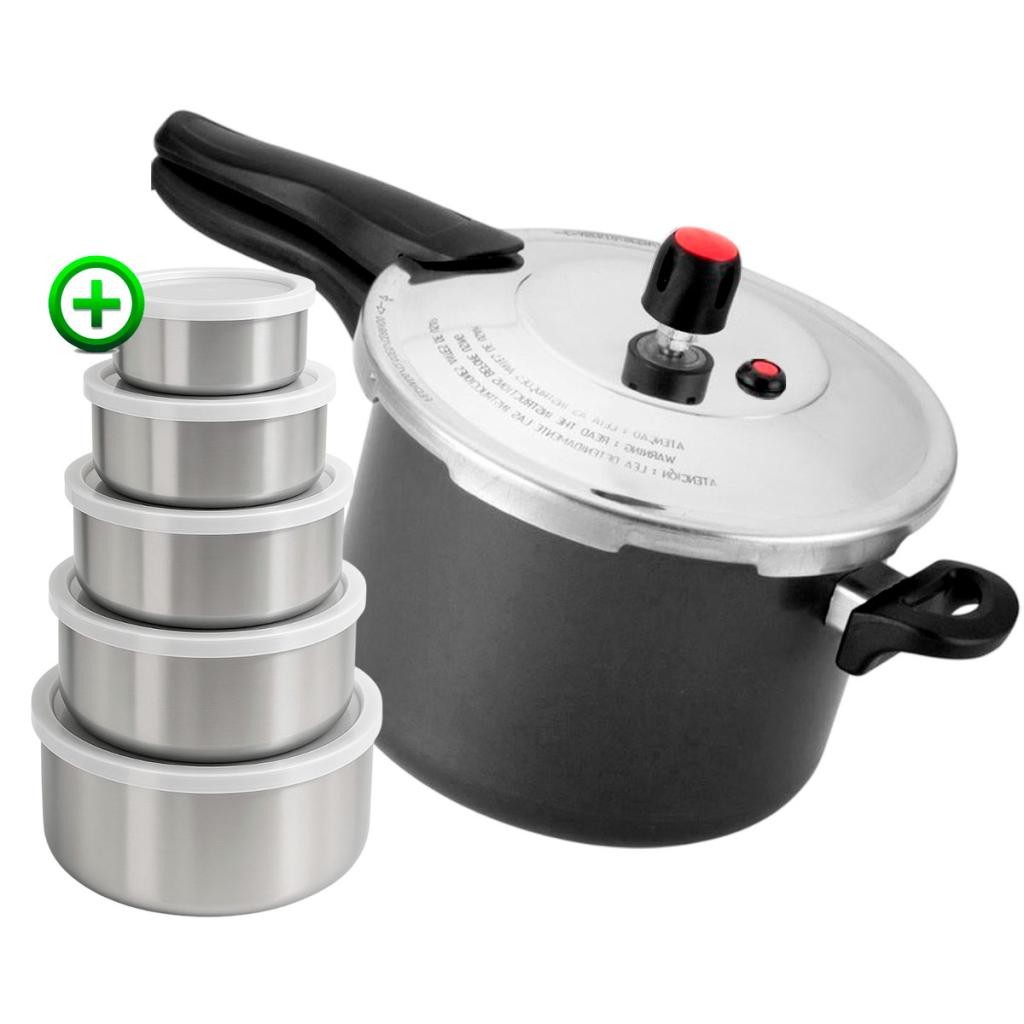 Panela de Pressão 4,5 Litros Grafite Antiaderente Eirilar Litros Com Jogo de Potes Inox - Home & Living