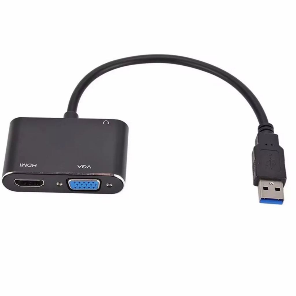 Cabo Adaptador USB 3.0 Macho para HDMI-VGA Fêmea com Áudio P2