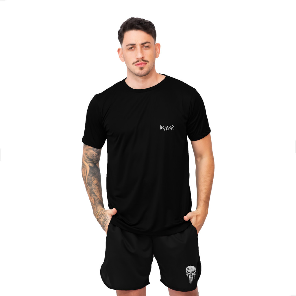 Kit Camisa E Short Dry Fit Academia Caveira J V3 Camisa Academia