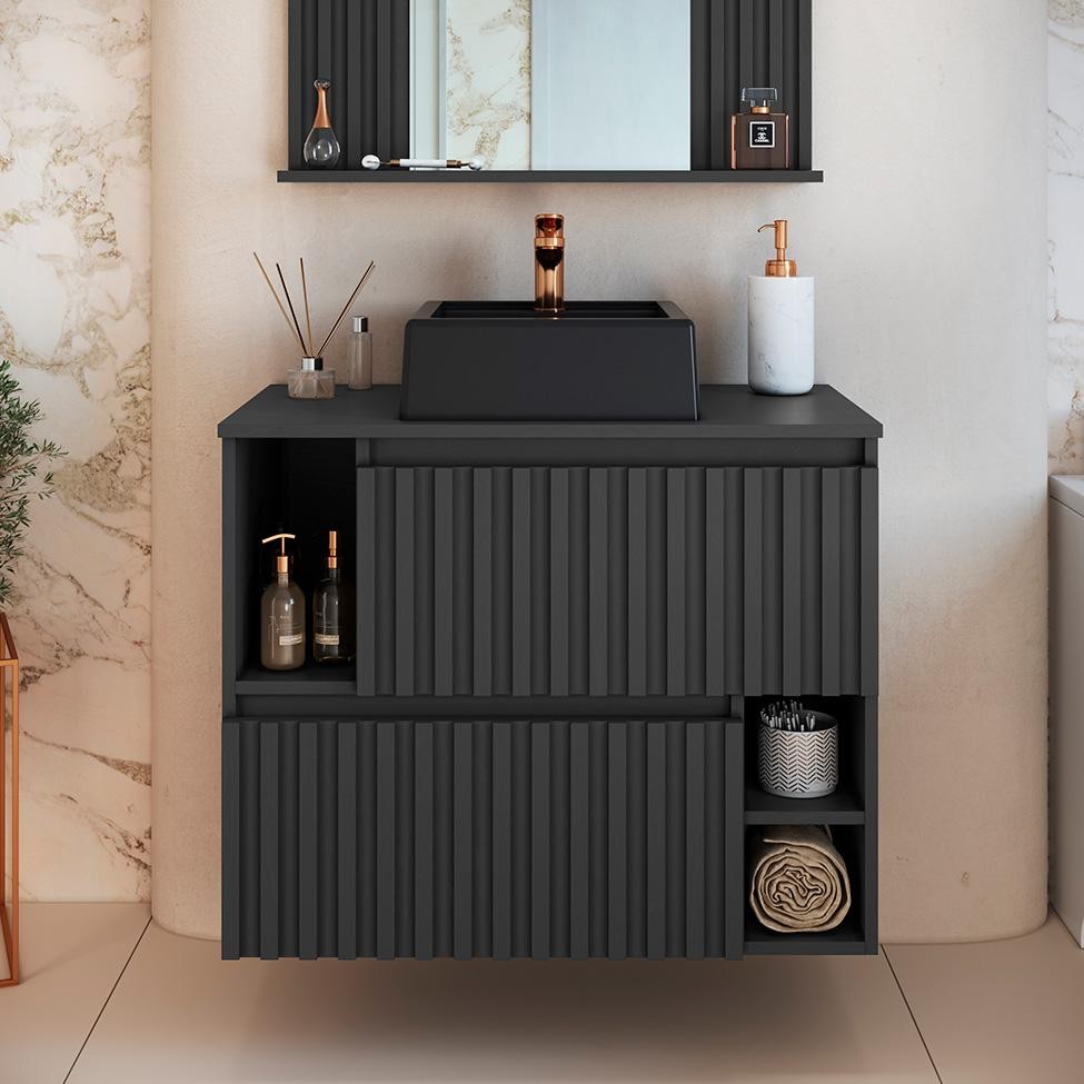 Gabinete de Banheiro com Cuba Luiza II 2 PT Grafite em Oferta na Shopee