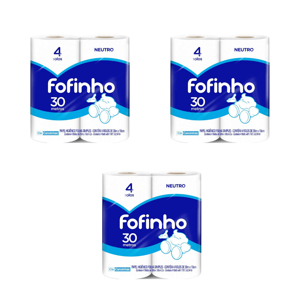 Kit 3 Pacotes de Papel Higiênico Folha Simples Fofinho pacote com 4 rolos de 30 metros em Oferta na Shopee