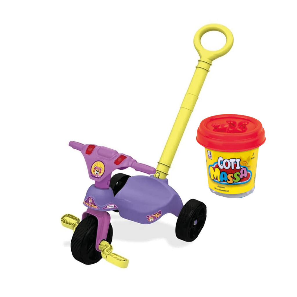 Triciclo Infantil Criança C/ Empurrador até 23kg Xalingo Brinde 1 Massinha Cotiplas Criança Veloster em Oferta na Shopee