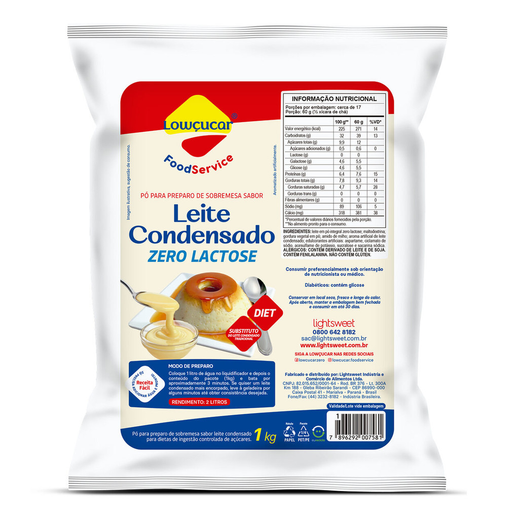 Pó para preparo de Sobremesa de Leite Condensado - Lowçucar Food Service - Zero Lactose em Pó 1kg