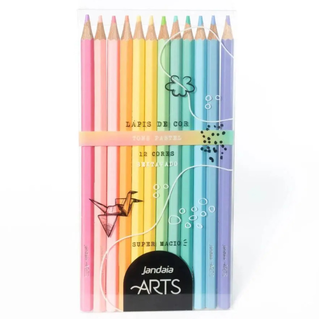 Lápis de Cor Pastel 12 Cores Jandaia Arts – 1 Estojo em Oferta na Shopee