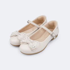 Sapato Infantil Feminino Angel Laço com Pérola Off White Branca Pampili