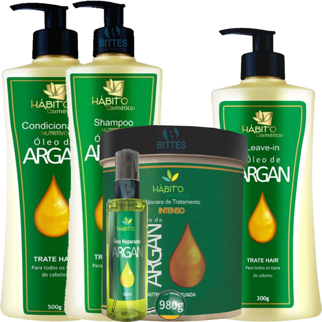 KIT CAPILAR ÓLEO DE ARGAN HÁBITO COSMÉTICOS COM ÓLEO REPARADOR DE PONTAS