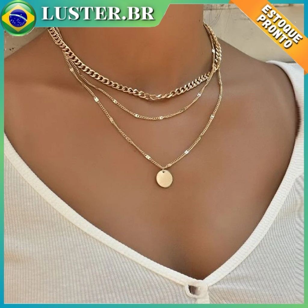 Europeu Americano Multi-Camada Pingente Colar Feminino Moda Jóias Única Moeda Ouro Corrente De Disco