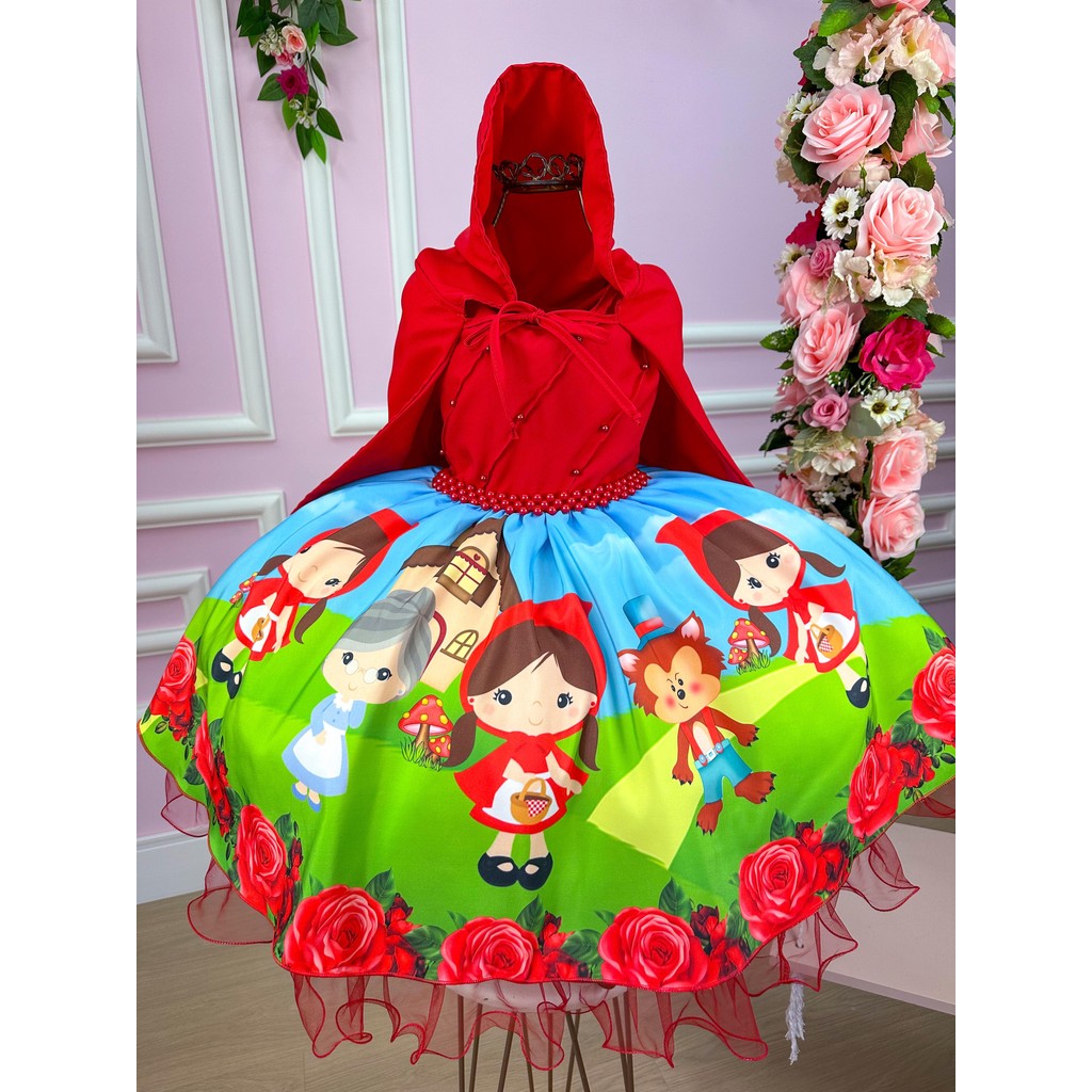 Vestido Chapeuzinho Vermelho Infantil Festa Aniversário Menina Fofo Confortável Juvenil