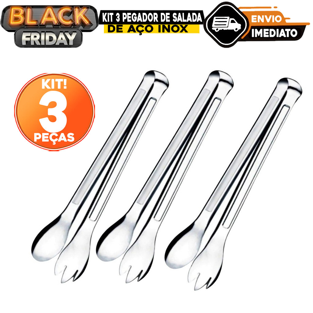 Kit 3 Pegador de Salada 29cm Utensílios de Cozinha Aço Inox Multiuso Cozinha Buffet Restaurante