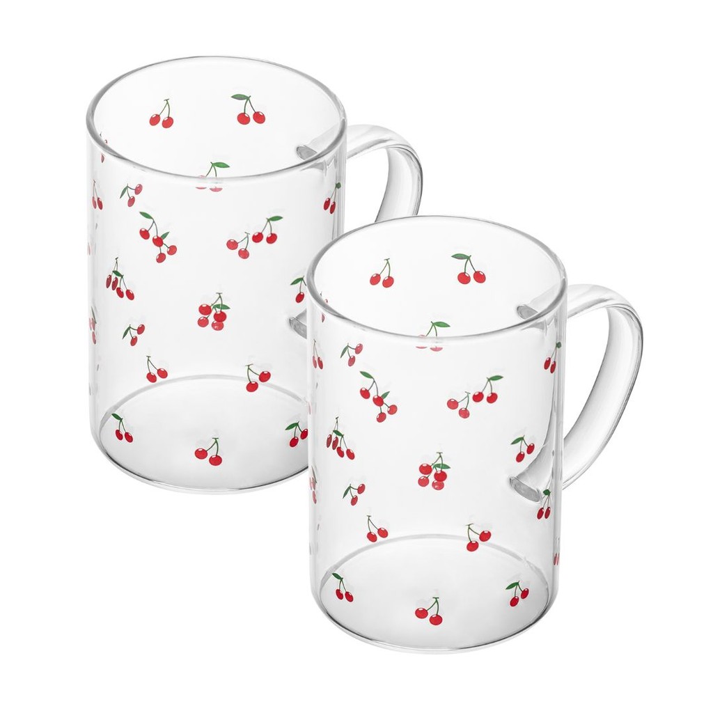 Kit 2 Canecas Cherry 280ml Vidro Borossilicato Resiste ao Calor - Lyor