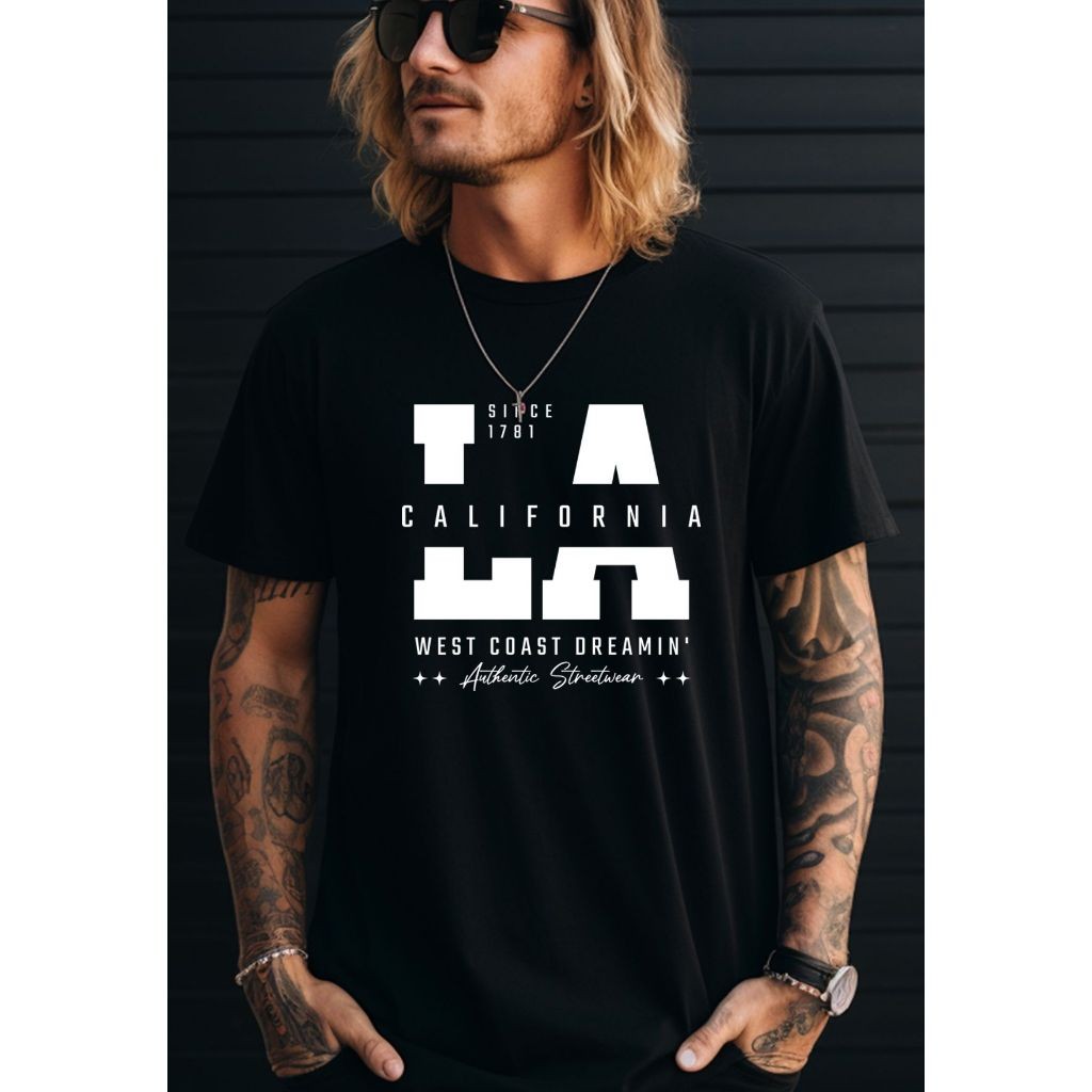 Camisa Camiseta 100% Algodão Masculina Style Street Wear Lançamento Estampada LA California