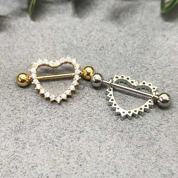 Feeling 316L Piercing de coração/círculo mamilo cravejado-Prata e Dourado em Oferta na Shopee