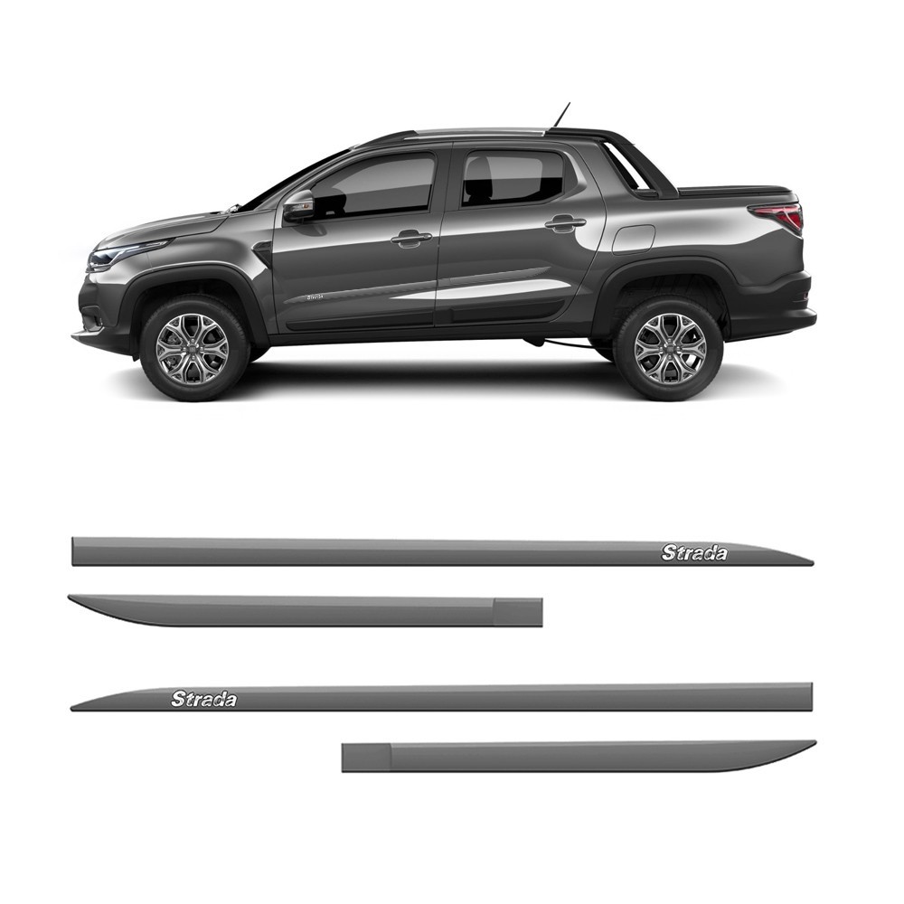 Friso Lateral Fiat Strada 2020 a 2024 Flash Cotrim Protetor Portas Cinza Silverstone 4 Peças