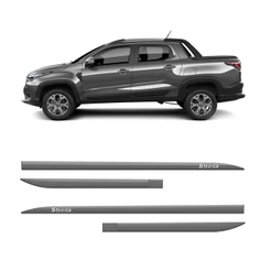 Friso Lateral Fiat Strada 2020 a 2024 Flash Cotrim Protetor Portas Cinza Silverstone 4 Peças