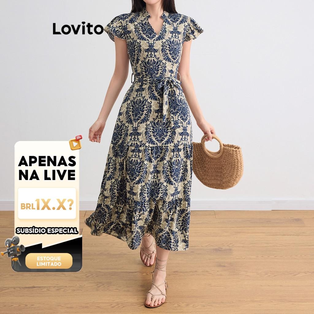 (KOL‘s pick) Lovito Vestido casual com estampa tribal e babados na bainha para mulheres L105MD093 - Women Clothes
