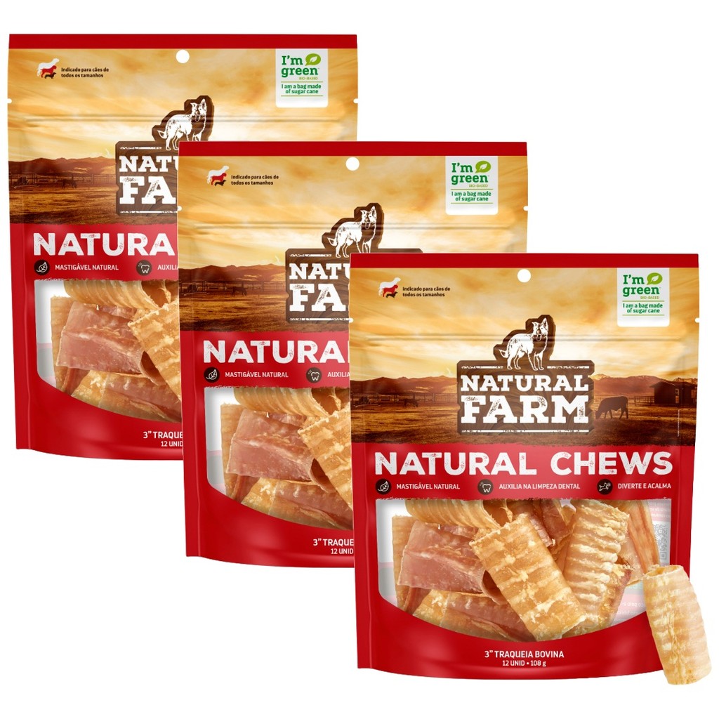 MORDEDOR PET CÃES NATURAL FARM TRAQUEIA 3" 12X1 KIT 3 PCTS