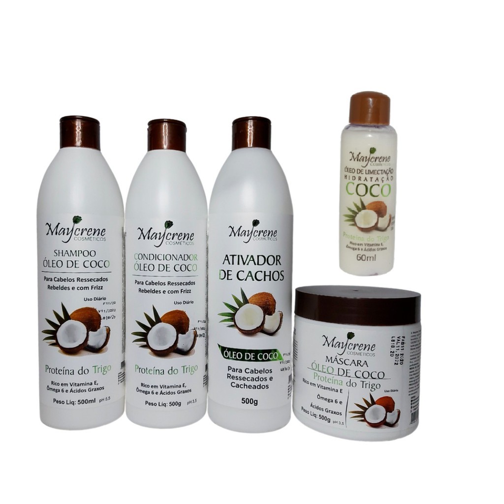 Kit Cachos Nutrição Completa Maycrene (Oléo Umectante - Vegano + Shampoo + Condicionador + Mascara + Ativador de Cachos)
