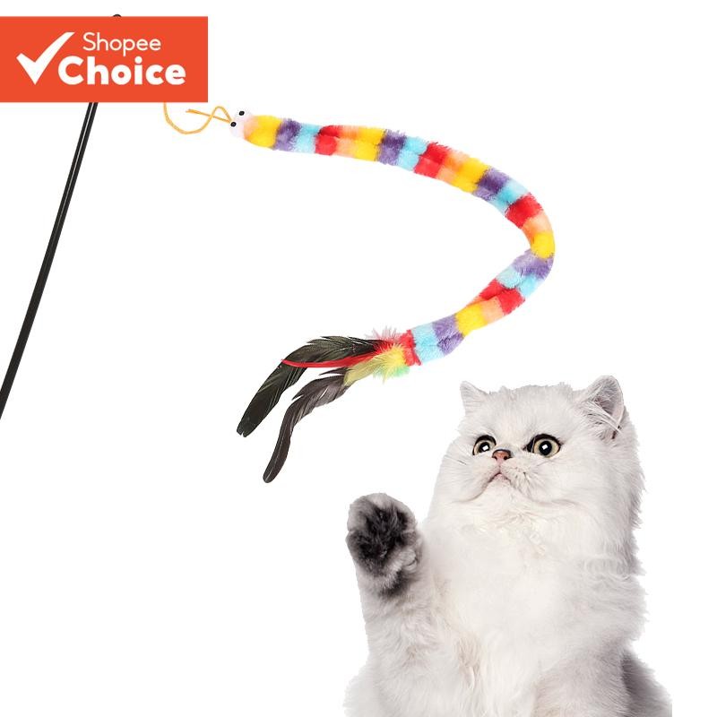 Lagarta Arco-íris de brinquedo para gatos com Penas de Penas de Gato com Suprimentos para Animais de Estimação