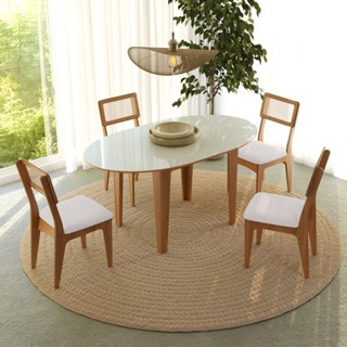 Conjunto Sala de Jantar Mesa Nature Extensível com 4 Cadeiras Tela Sintética Freijó/Off White/Césare Claro Bouclé em Oferta na Shopee