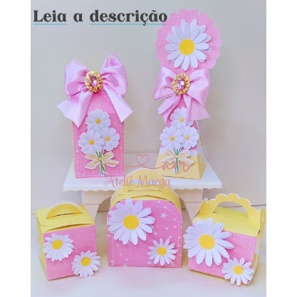 KIT FESTA  MARGARIDA ROSA - CAIXINHAS PERSONALIZADAS -LEMBRANCINHAS PARA ANIVERSÁRIO