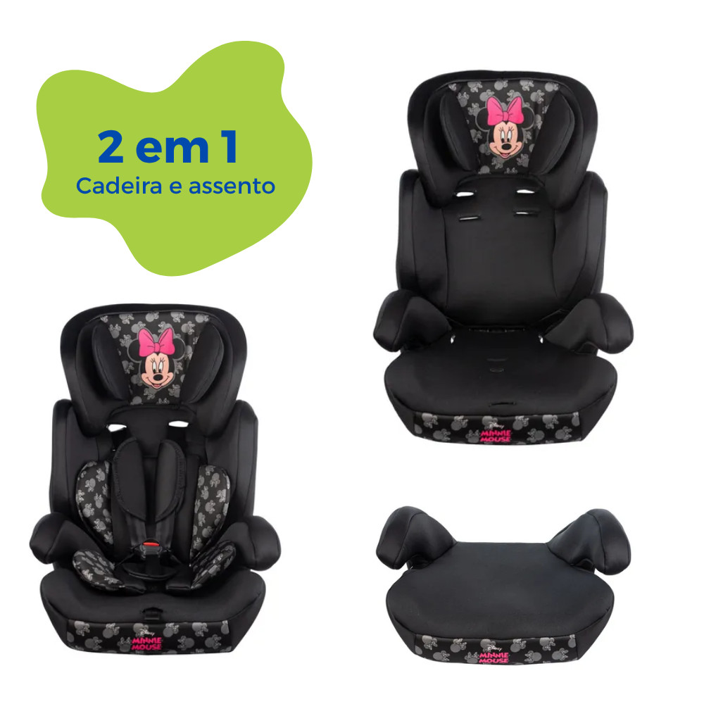 Cadeirinha Minnie Cadeira De Bebê Para Auto Carro 9 a 36kg g1/g2/g3 Infantil Preta Cinto Regulável