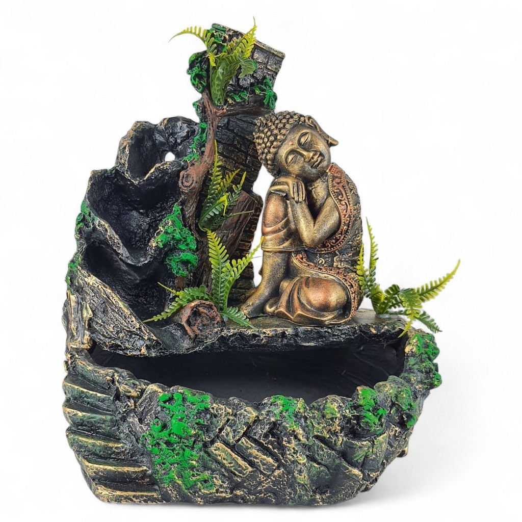 Imagem Fonte De Agua Cascata Buda Sonhador Tibetano Decorativo Zen
