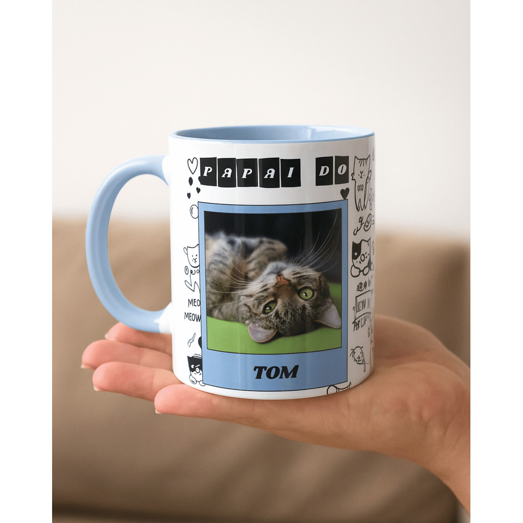 Caneca Personalizada Gatinho Mãe de Pet Cat cut Pai de Cat com Foto e Nome Pet Colorida Gato