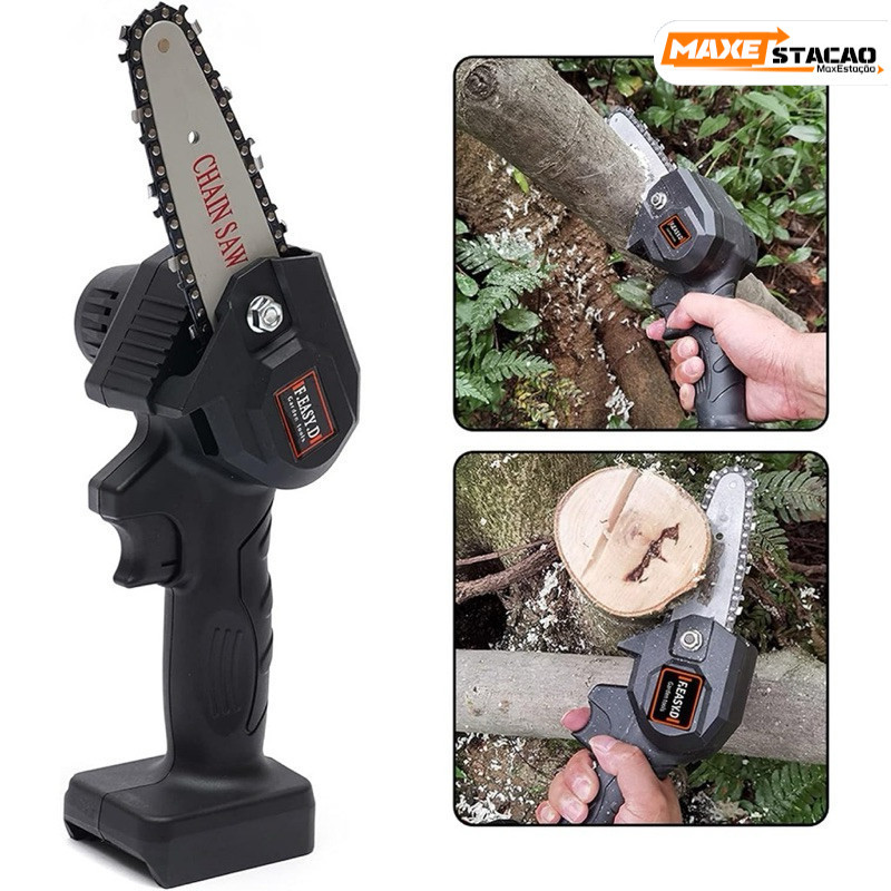 Mini motosserra de 13 cm e carregador Bivolt de alta qualidade, bateria de motosserra elétrica para motocicleta 60