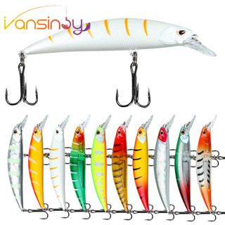 1 Pçs Isca Para Pesca 13g/9.5cm Afundando Minnow Dura Engrenagem De Plástico Com 2 Ganchos Trible